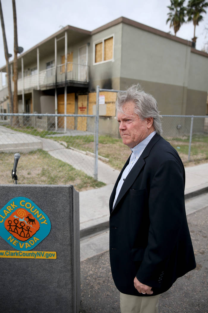 Clark County Commissioner Tick Segerblom before a news conference Monday, April 15, 2019, on Ca ...