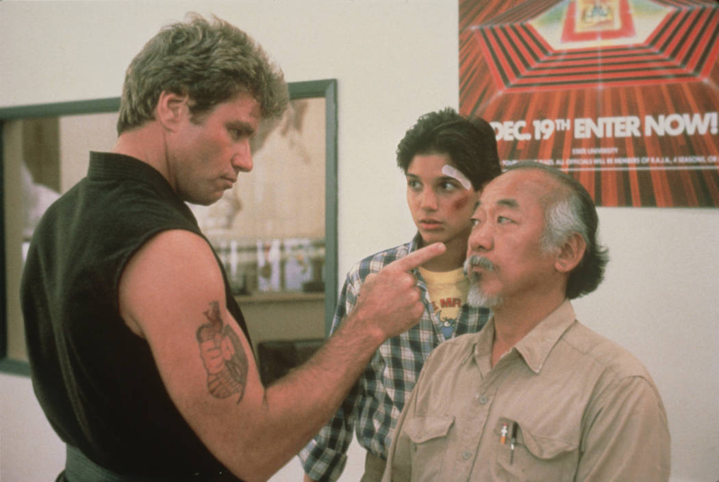 Martin Kove, Ralph Macchio and Pat Morita star in "The Karate Kid." (Sony Pictures Entertainment)