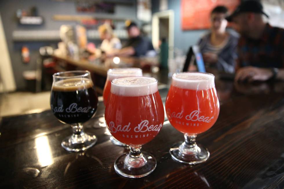 Beers are served at Bad Beat Brewing in Henderson, Saturday, April 13, 2019. (/Las Vegas Review ...