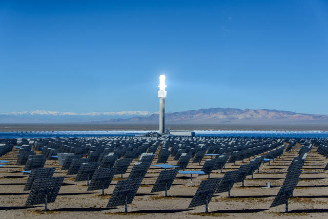 Special to the Pahrump Valley Times The Crescent Dunes solar plant near Tonopah we’ll be incr ...