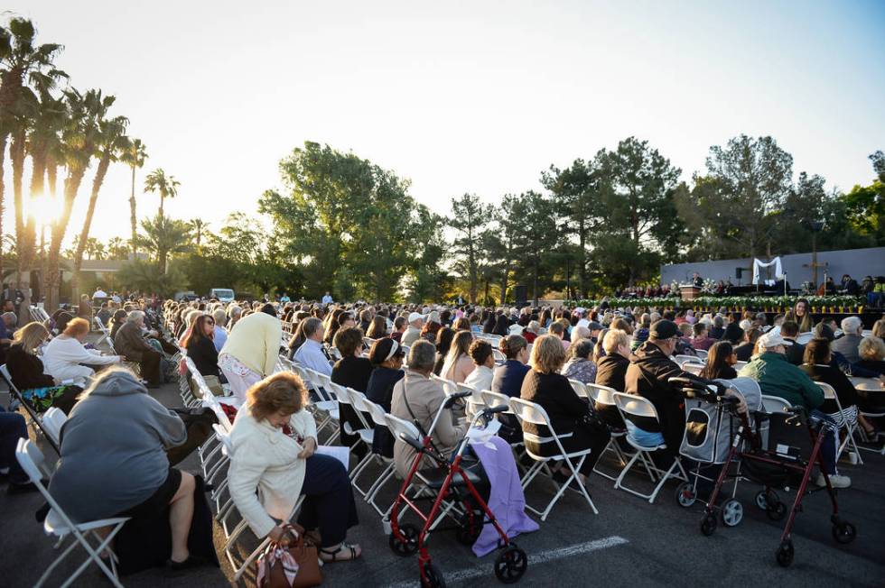 A sunrise Easter service is held at Palm Mortuaries and Cemeteries in Las Vegas, Sunday, April ...