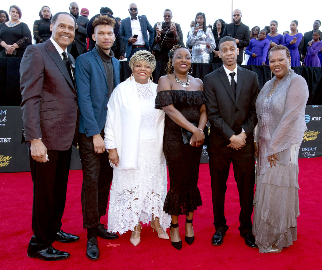 LCentral City Productions Chairman and CEO Don Jackson (L) and the family of Aretha Franklin at ...