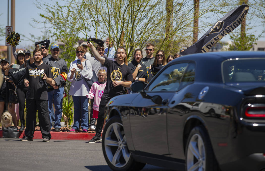 Fans send off the Golden Knights players departing City National Arena for San Jose on Wednesda ...