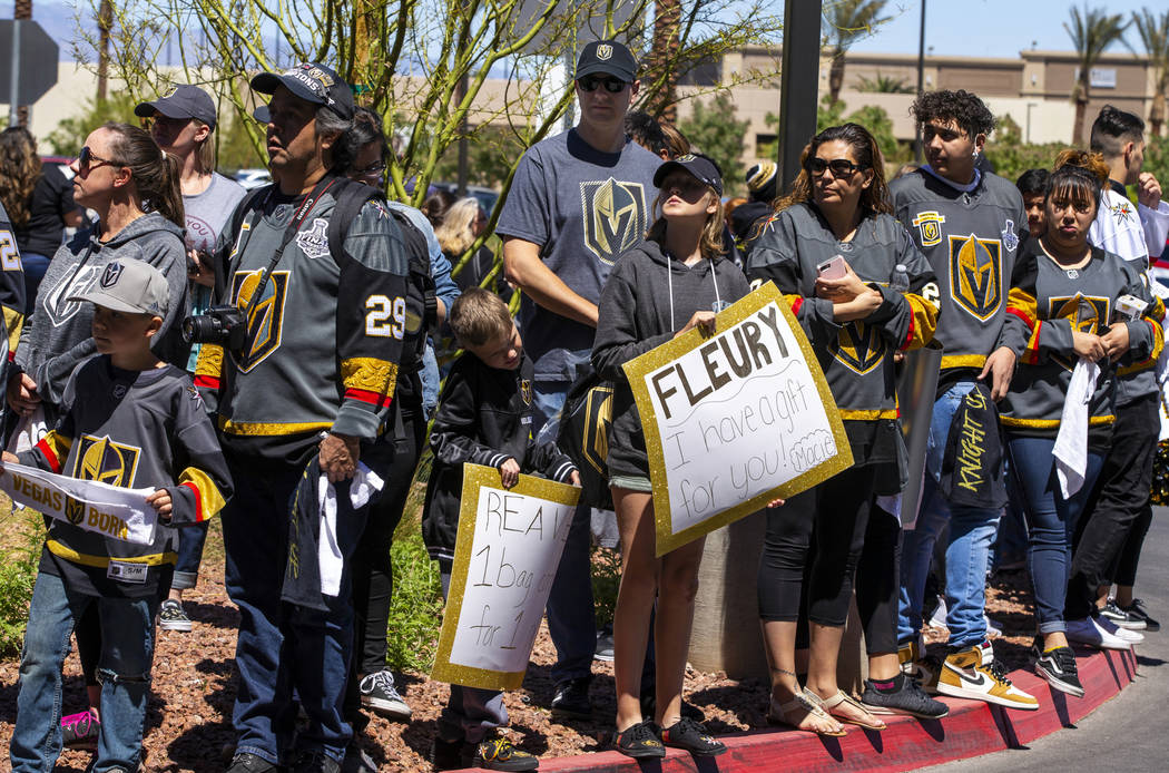 Fans send off the Golden Knights players departing City National Arena for San Jose on Wednesda ...