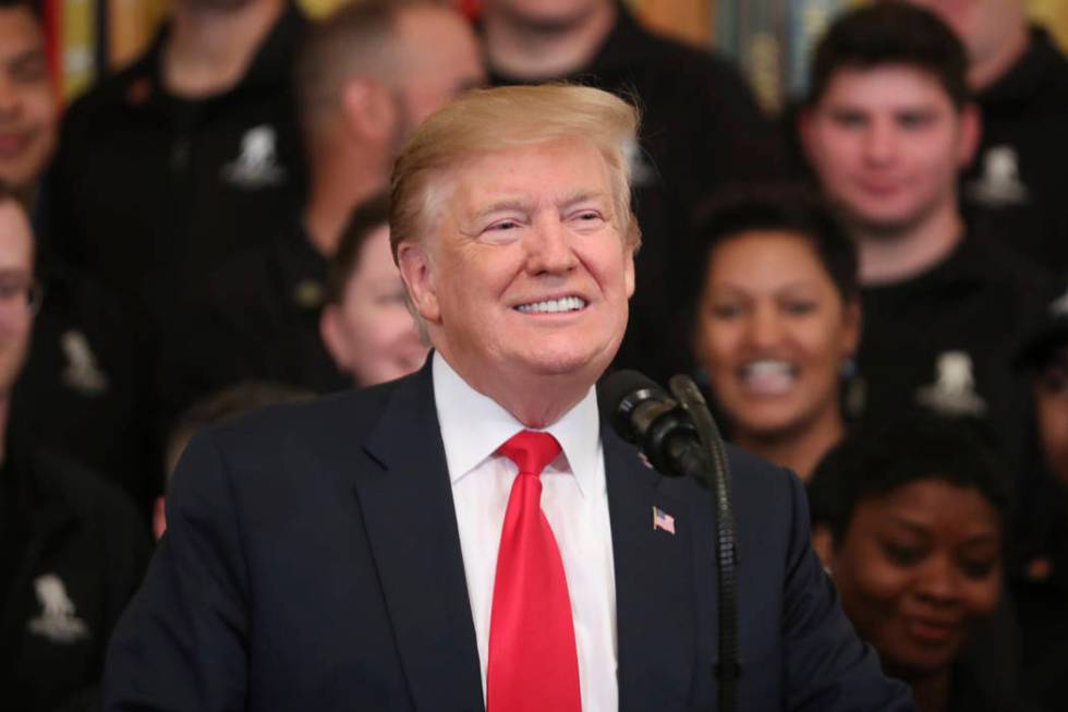 President Donald Trump speaks at a Wounded Warrior Project Soldier Ride event in the East Room ...