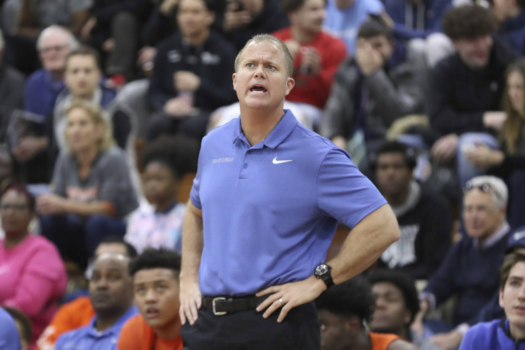 Bishop Gorman head coach Grant Rice is seeing on the sidelines in a Boys Quarterfinal game at t ...