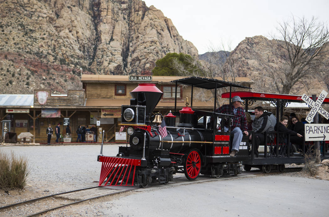 Visitors enjoy a train ride at Bonnie Springs Ranch outside of Las Vegas on Saturday, Jan. 12, ...