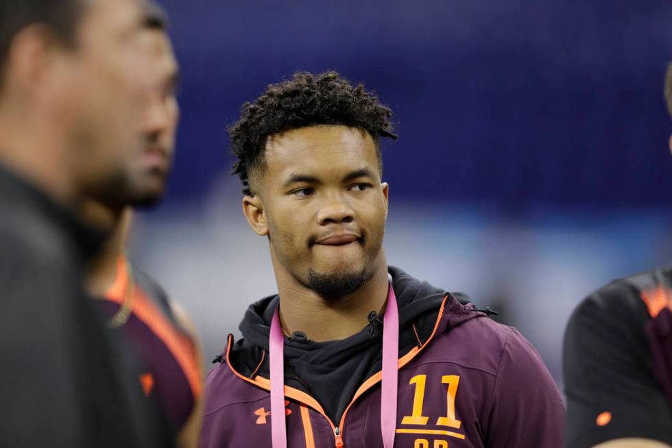 Oklahoma quarterback Kyler Murray watches during the NFL football scouting combine, Saturday, M ...