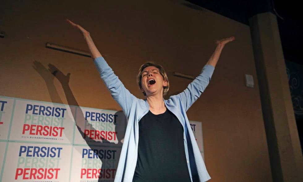 Democratic presidential candidate Sen. Elizabeth Warren, D-Mass., addresses a crowd before a ca ...