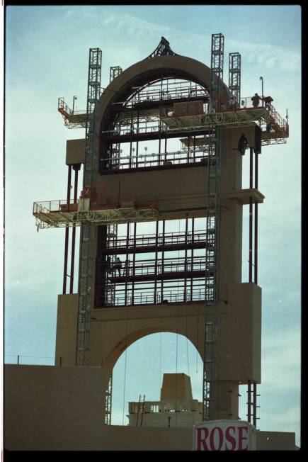 Scaffolding covering the Venetian's under-construction tower.