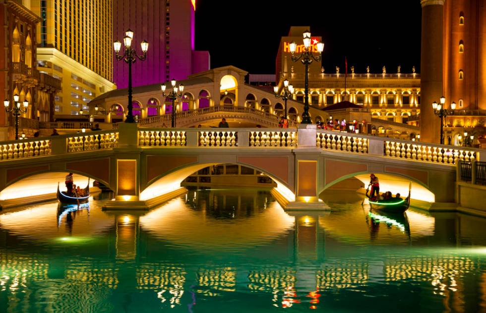 Tourists ride gondolas at The Venetian on Wednesday, April 24, 2019, in Las Vegas. (L.E. Baskow ...