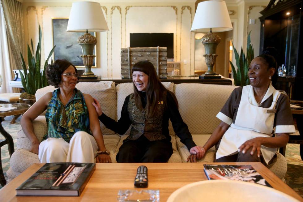 Founding Venetian employees, from left, Shelley Adcock, master cook, Rosella Jensen, slot guest ...