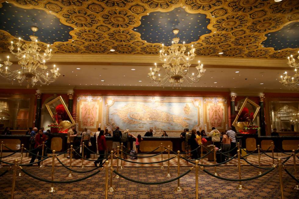 The front desk at The Venetian on the Strip in Las Vegas Thursday, April 25, 2019. The Venetian ...