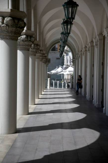 The main entrance at The Venetian on the Strip in Las Vegas Thursday, April 25, 2019. The Venet ...