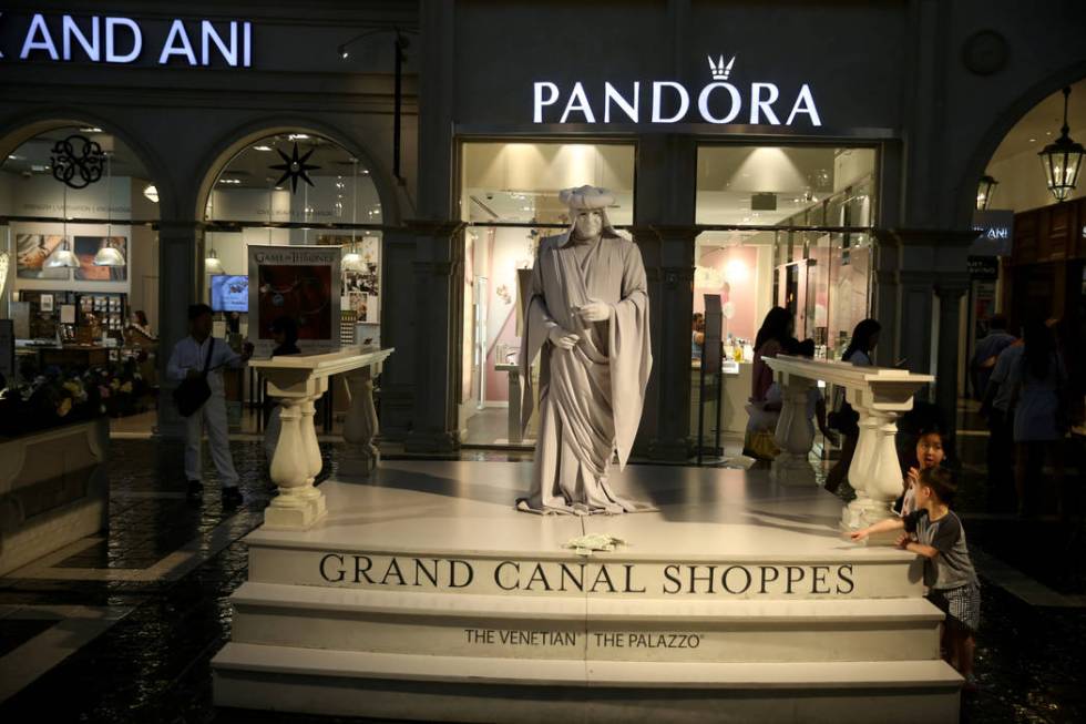 A living statue in St. Mark's Square at The Venetian on the Strip in Las Vegas Thursday, April ...