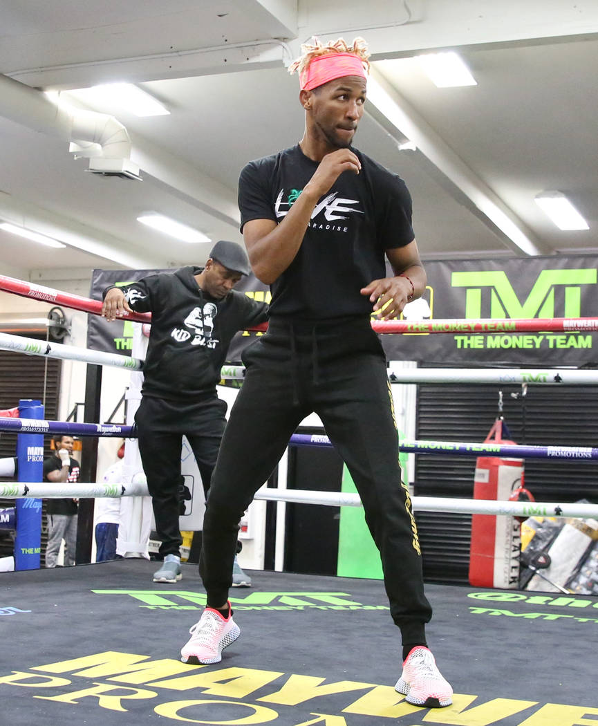 Former two-division world champion Rances Barthelemy works out as his trainer Joel Casamayor, l ...