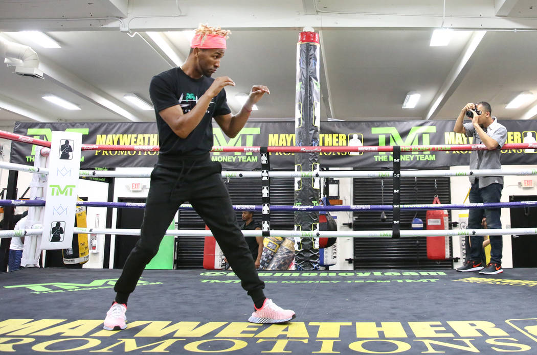 Former two-division world champion Rances Barthelemy works out on Tuesday, April 23, 2019, in L ...