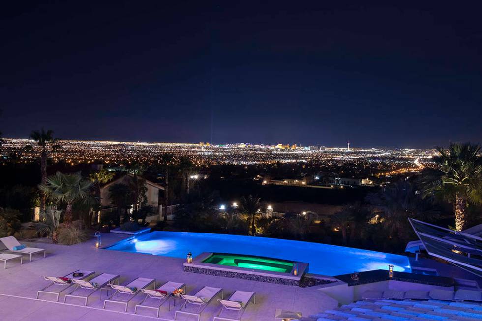 The 50-foot, infinity-edge swimming pool looks over the Las Vegas Valley. (Sotherby’s Interna ...