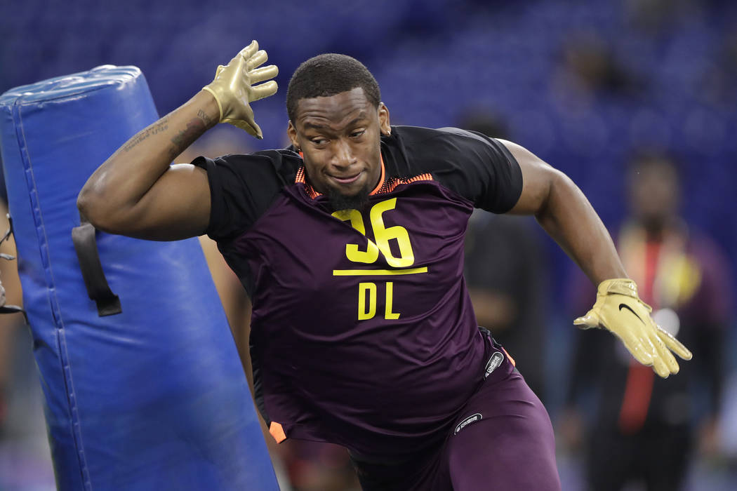 FILE - In this March 3, 2019, file photo, Clemson defensive lineman Clelin Ferrell runs a drill ...