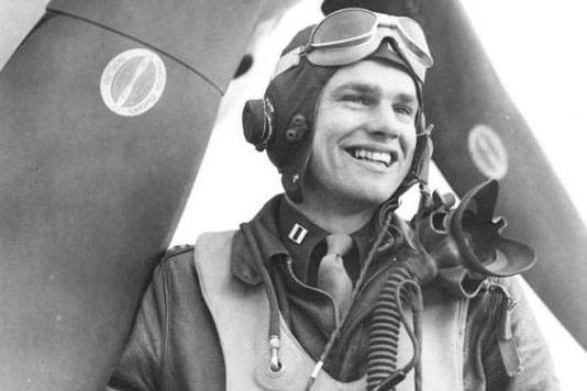 This undated photo shows a young Col. Clarence "Bud" Anderson in his aircraft during World War ...