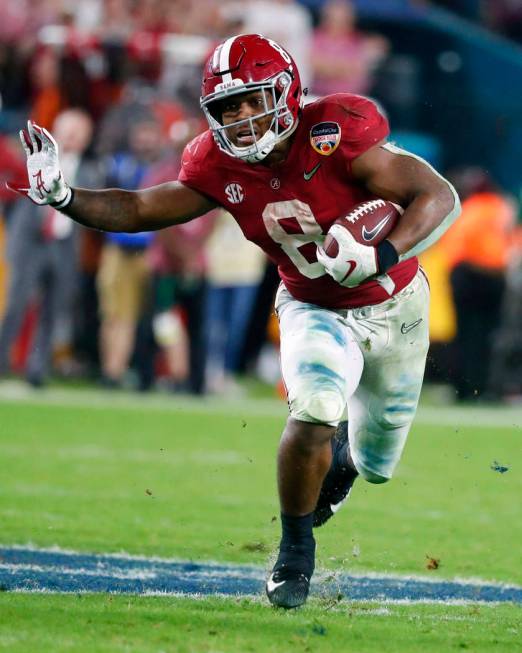 FILE - This Dec. 30, 2018, file photo shows Alabama running back Josh Jacobs (8) during the sec ...