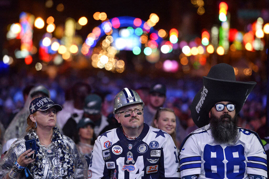 Dallas Cowboys fans watch attend the 2019 NFL Draft Thursday, Apr. 25, 2019, in Nashville, Tenn ...