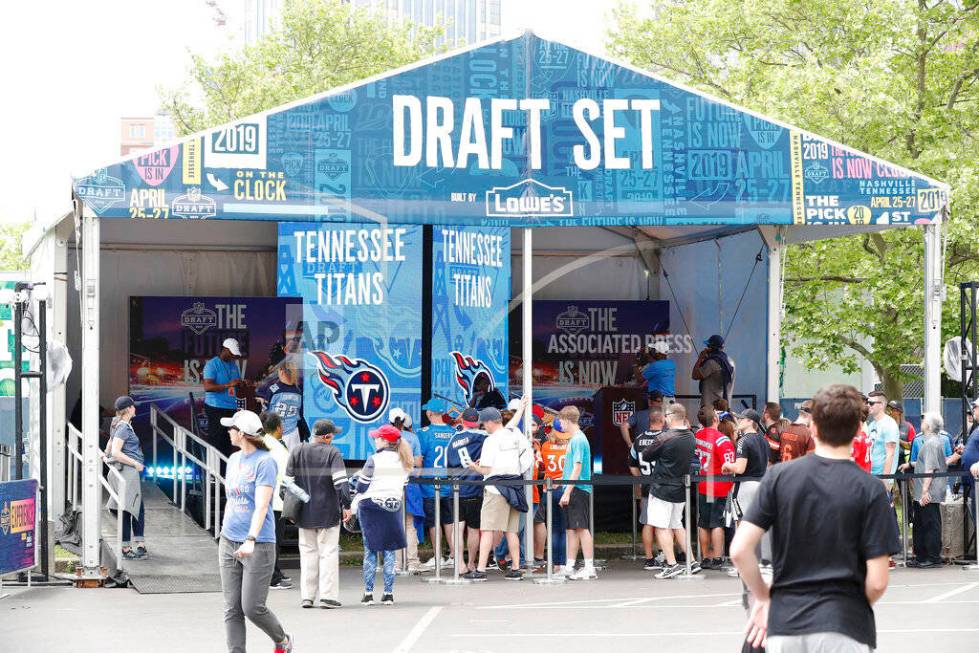 Fans attend the NFL Draft Experience, Thursday, April 25, 2019, in Nashville, Tenn. (AP Photo/A ...