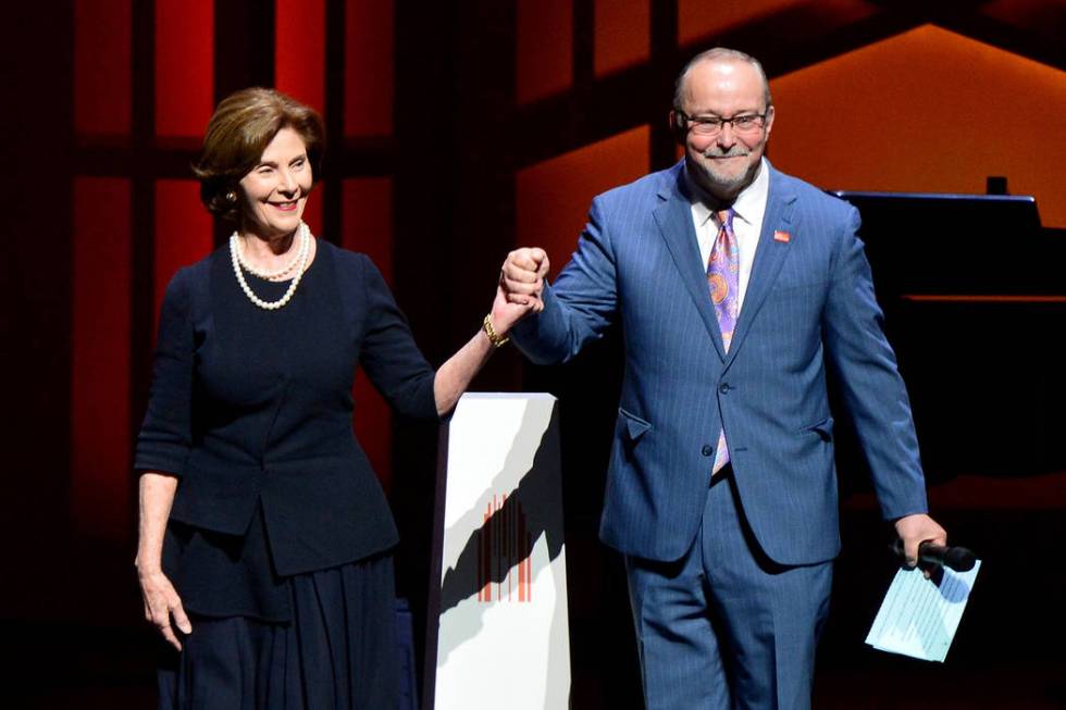 Myron Martin, president and CEO of the Smith Center, introduces former first lady Laura Bush du ...