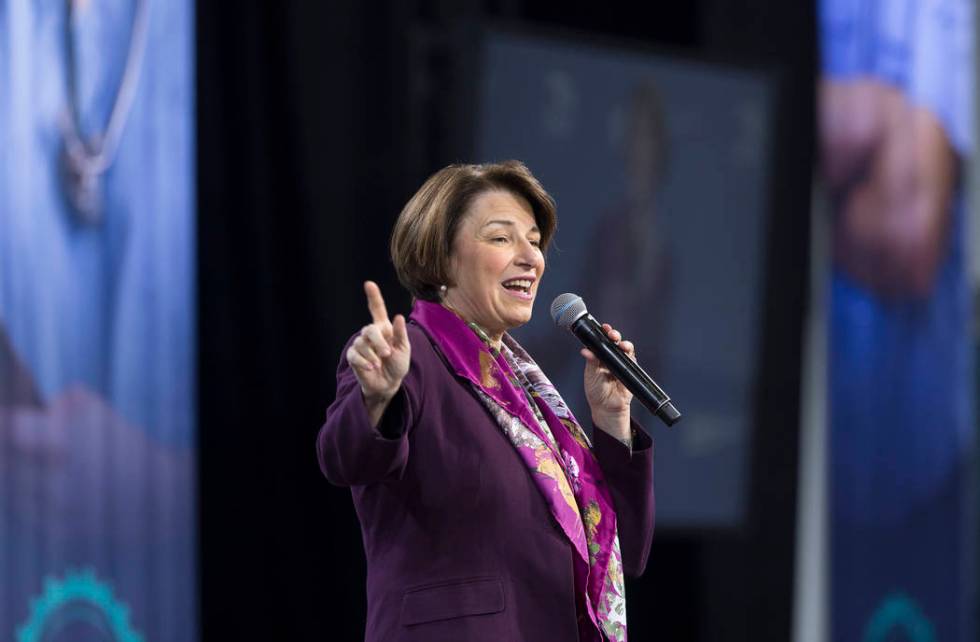 Presidential candidate Sen. Amy Klobuchar, D- Minn., speaks during “National Forum on Wa ...