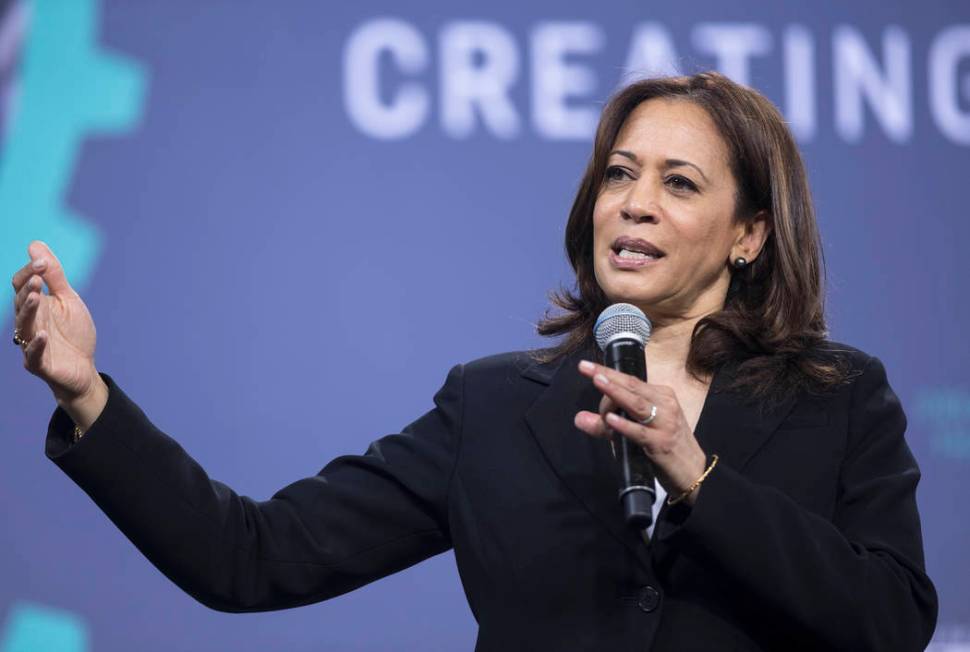 Presidential candidate Sen. Kamala Harris, D-Calif., speaks during “National Forum on Wa ...