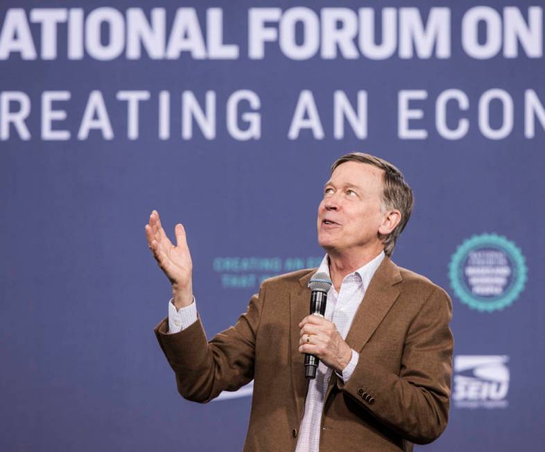 Democratic presidential candidate and former governor of Colorado John Hickenlooper speaks duri ...