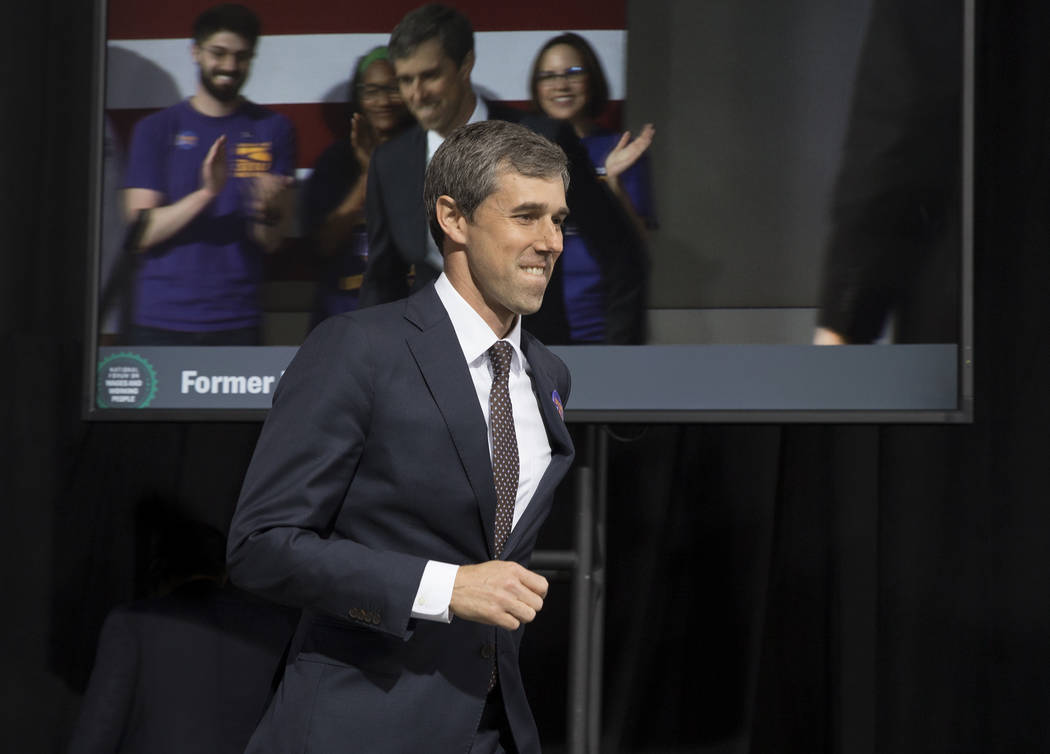 Presidential candidate and former Texas congressman Beto O'Rourke walks on stage during &#x201c ...