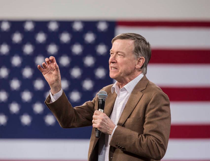 Democratic presidential candidate and former governor of Colorado John Hickenlooper speaks duri ...