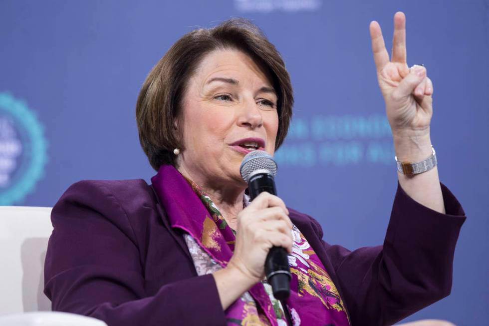 Presidential candidate Sen. Amy Klobuchar, D- Minn., speaks during “National Forum on Wa ...