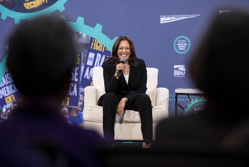 Presidential candidate Sen. Kamala Harris, D-Calif., speaks during "National Forum on Wage ...