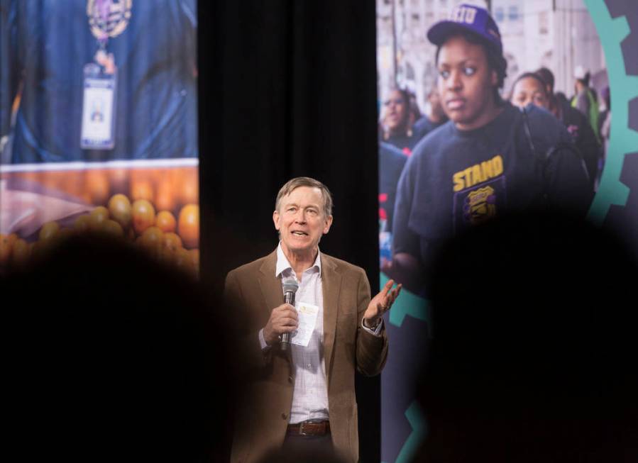 Democratic presidential candidate and former governor of Colorado John Hickenlooper speaks duri ...