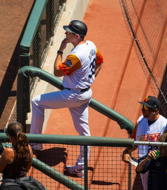 Aviators manager Fran Riordan (39) waits to take the field versus El Paso at the Las Vegas Ball ...