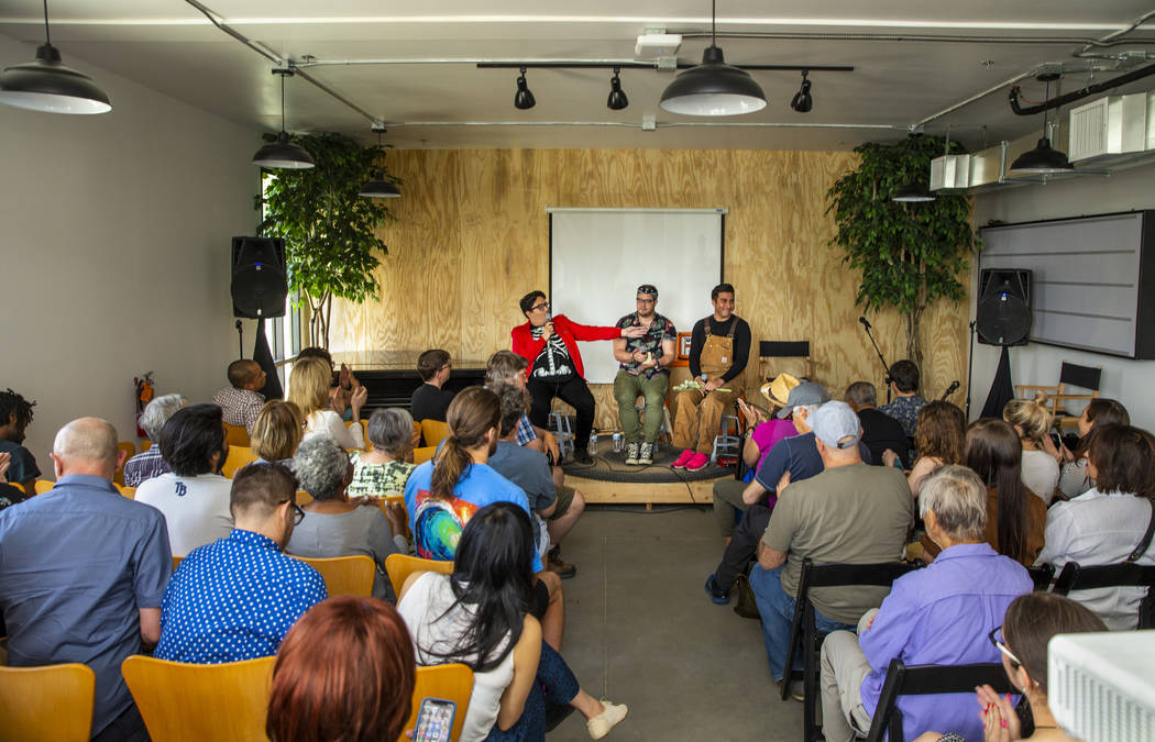 Artists Justin Favela, Francisco Donoso and Ramiro Gomez speak during the Believer Festival, a ...