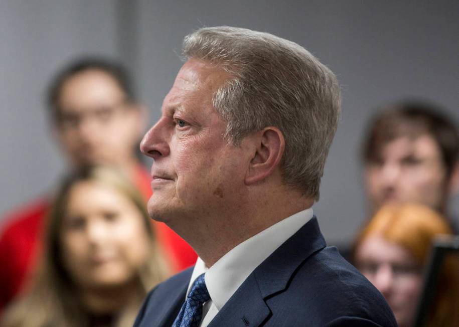 Former U.S. Vice President Al Gore addresses the media after meeting with UNLV's solar decathlo ...