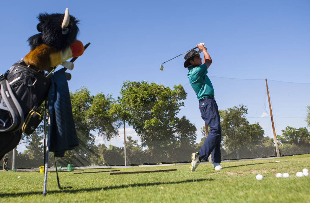 Western High School golfer Jared Smith at the driving range at Las Vegas Golf Club in Las Vegas ...