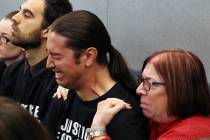 Jennifer Gee Mandarino, right, the mother of murder victim Sean Babbitt, comforts her son Chris ...