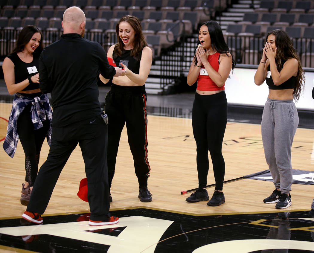 Members of the WNBA Las Vegas Aces Wild Card Crew, from left, Ciera Evans, 19, of Henderson, Sk ...