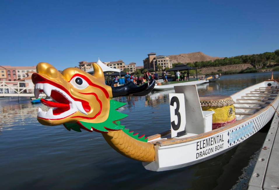 A dragon boat is docked before the start of the Nevada International Dragon Boat Festival at La ...