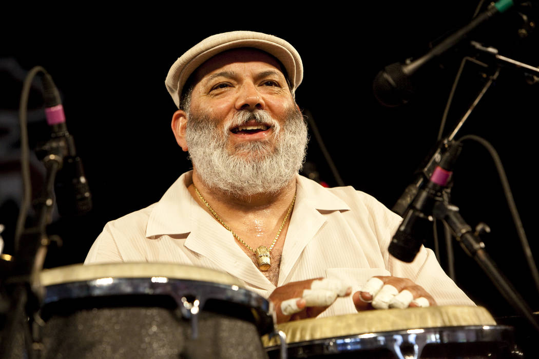 Latin jazz band leader, conga player and salsa singer Poncho Sanchez performing on the WWOZ Jaz ...