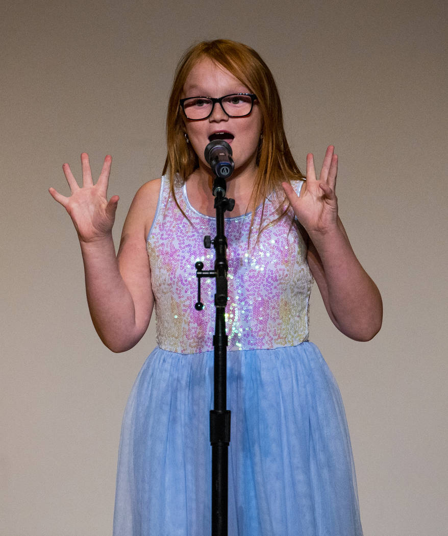 Forbuss Elementary School student Joyce Harveston performs "Exclamation Mark!" during ...