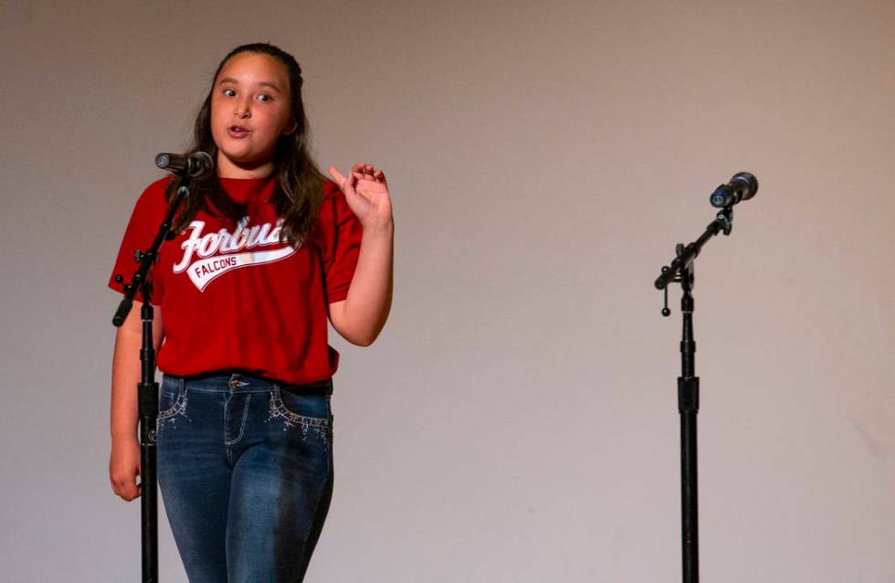 Forbuss Elementary School student Roxy Martinez performs "The Little Red Hen" during ...