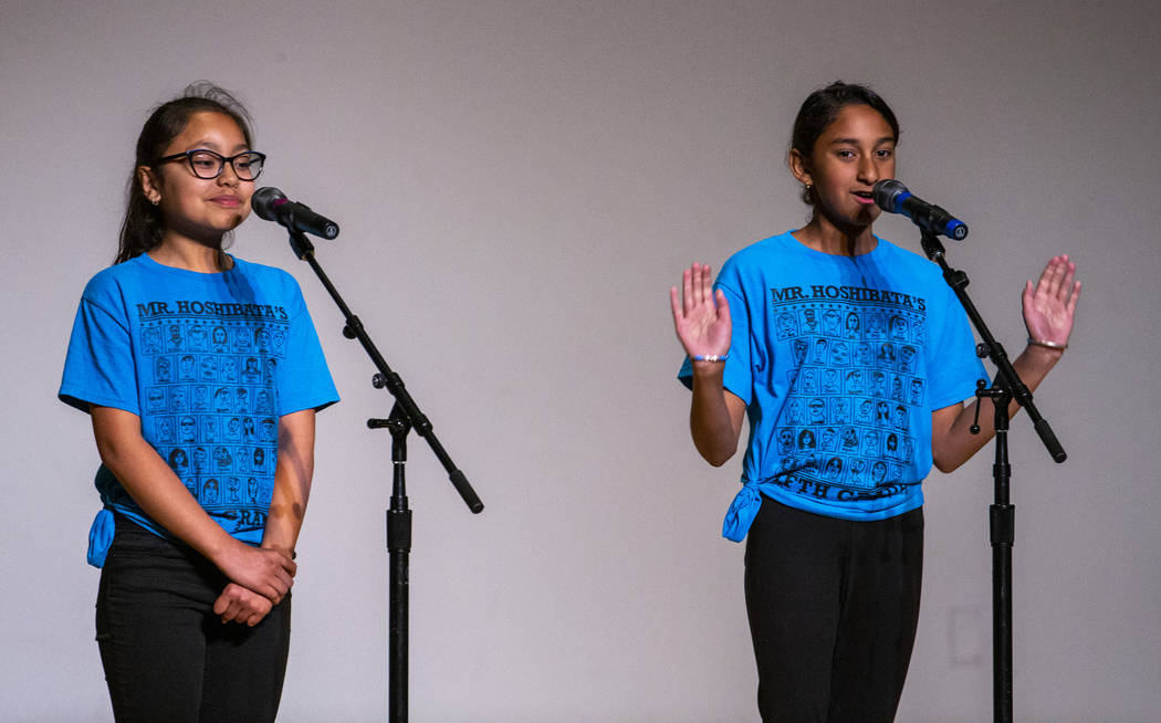 Goolsby Elementary School students Vanessa Estrada Morales and Aikum Sindhu perform "The T ...