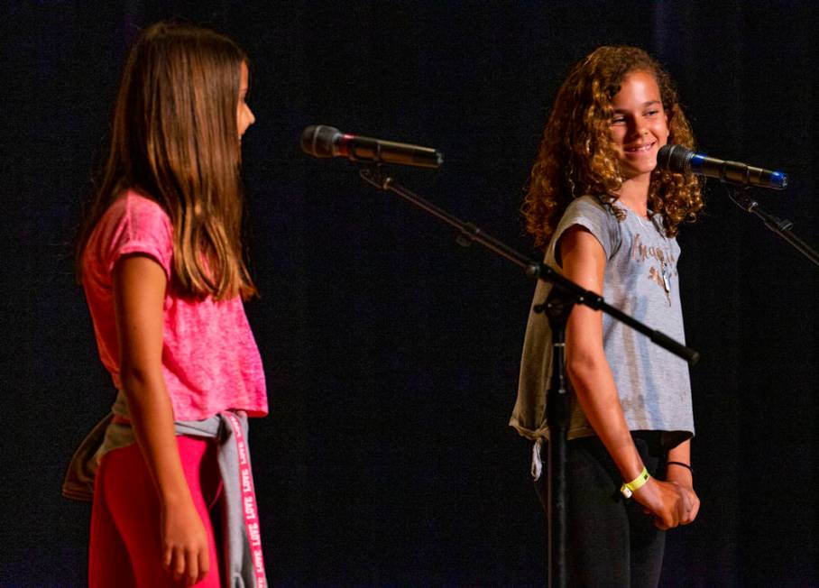 Goolsby Elementary School students Vanesa Stamatova and Natalie Fontes perform "My New Fri ...