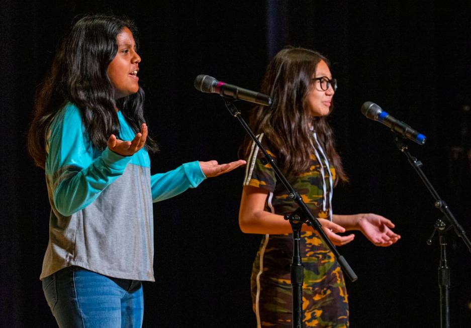 Hummel Elementary School students Bianka Arana and Aaliyah Payne perform "Creepy Carrots&q ...