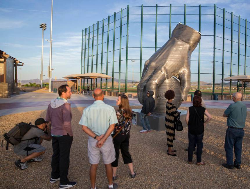 People view artist Luis Varela-Rico's sculpture "Organic Study No. 2" during a dedica ...